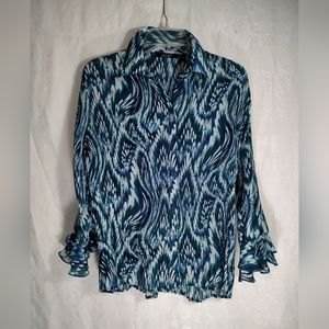 Essentials blue & green silky tunic   women's M  #546